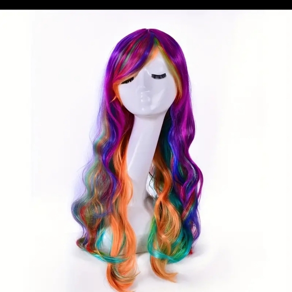 Long Rainbow Curly Wig - Perfect for Cosplay, Prom, and Anime Fans  Durability. - Picture 3 of 15